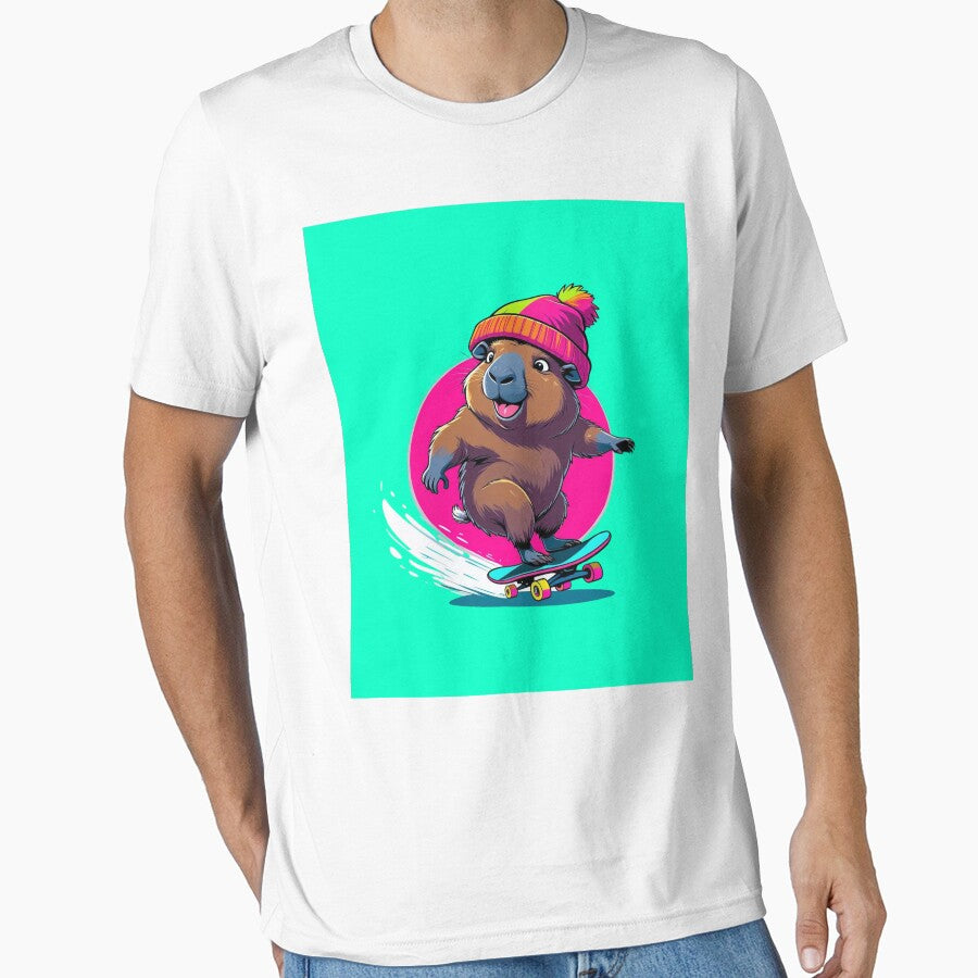 Aqua Neon Skater Capybara by Snappy Splash T-Shirts, Hoodie, Sweatshirt | BlankRebels.com (Image 1)