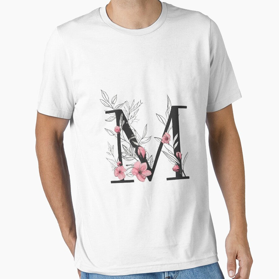Elegant Floral Letter M Monogram – A Sophisticated Botanical Art Print by Psycho-Crazy T-Shirts, Hoodie, Sweatshirt (Image 1)