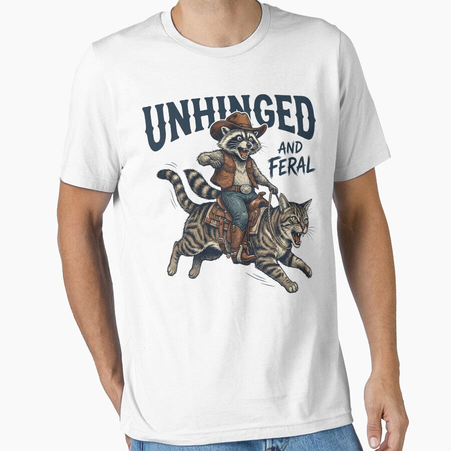 Unhinged Feral Funny Wild Cat Cowboy Illustration Shirt T-Shirts, Hoodie, Sweatshirt