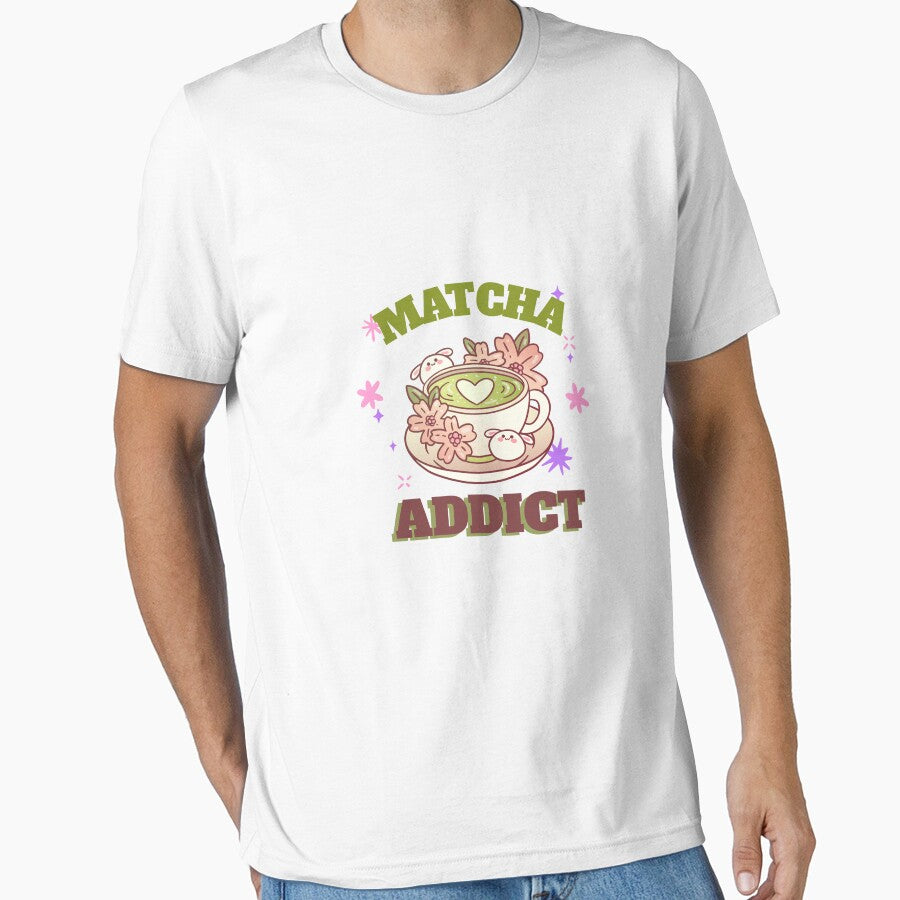 Matcha Addict – Cute Matcha Tea Lover Design with Bunnies and Flowers by chatzous T-Shirts, Hoodie, Sweatshirt (Image 1)
