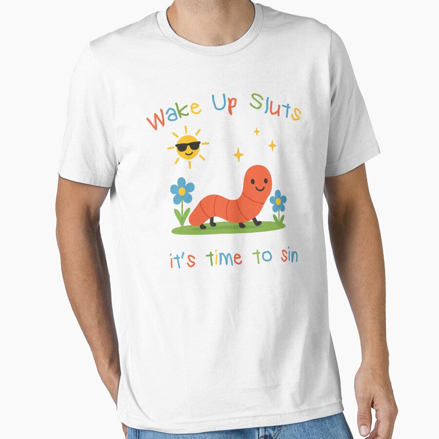 Wake up it's time to sin, funny worm meme by CARBONARA LLC. T-Shirts, Hoodie, Sweatshirt | BlankRebels.com (Image 1)