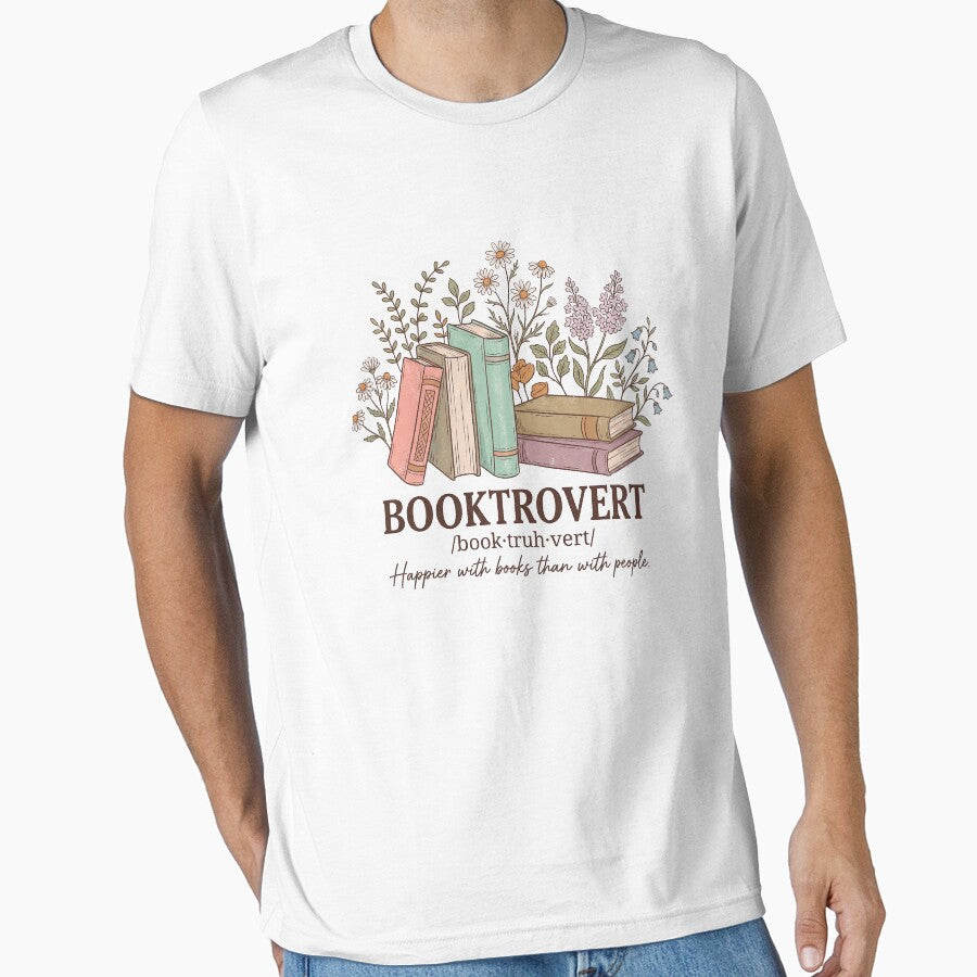 Booktrovert – Happier with Books Than with People | Vintage Floral Book Illustration by Roya10 T-Shirts,... (Image 1)