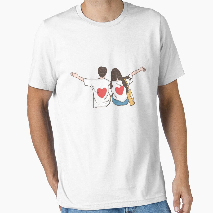 Cute Couple Wearing Heart Shirts | Love Relationship Illustration by ZYNORAworld Hoodie, Sweatshirt (Image 1)