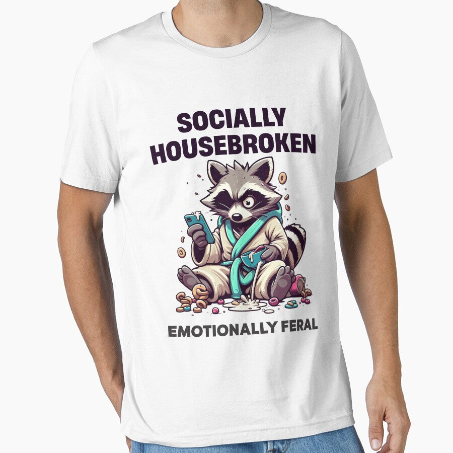 Socially Housebroken Emotionally Feral – Funny Raccoon Design for Burnout & Introverts by Cree8if T-Shirts,... (Image 1)