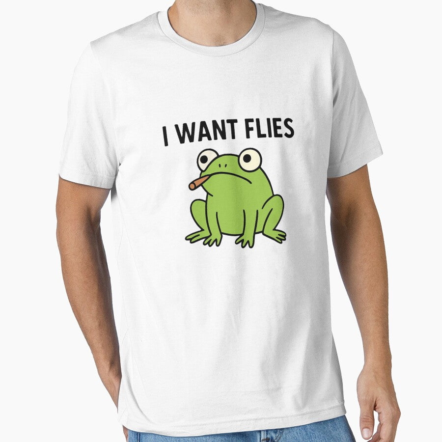 Funny Frog Meme – I Want Flies Cartoon Design by OxiSkor T-Shirts, Hoodie, Sweatshirt | BlankRebels.com (Image 1)