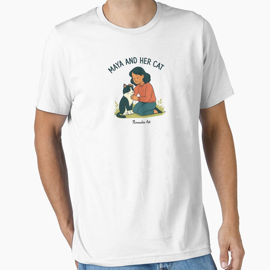 Maya and Her Cat – Cute Pet Lover Illustration T-Shirt by stitikshop Hoodie, Sweatshirt | BlankRebels.com (Image 1)