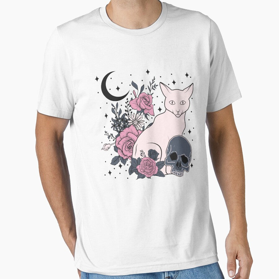 Cat Roses Skull Funny Halloween by Teapot-art T-Shirts, Hoodie, Sweatshirt | BlankRebels.com (Image 1)