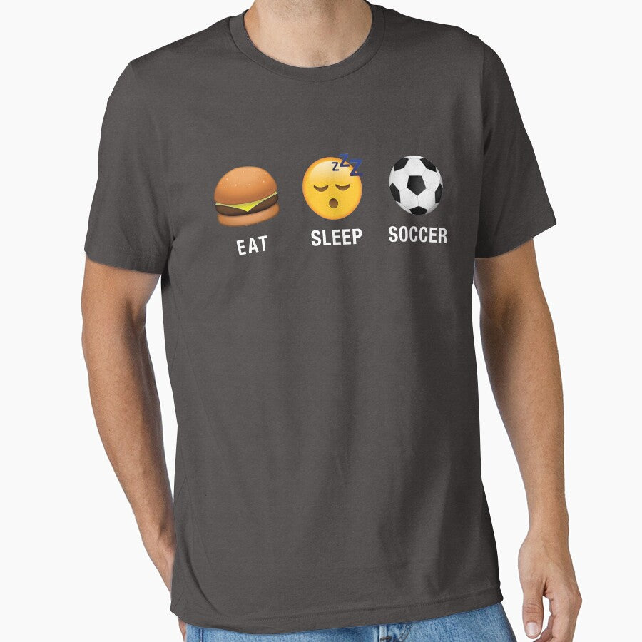 Eat Sleep Soccer Emoji Emoticon Funny Graphic Tee Shirt by TocaLuna