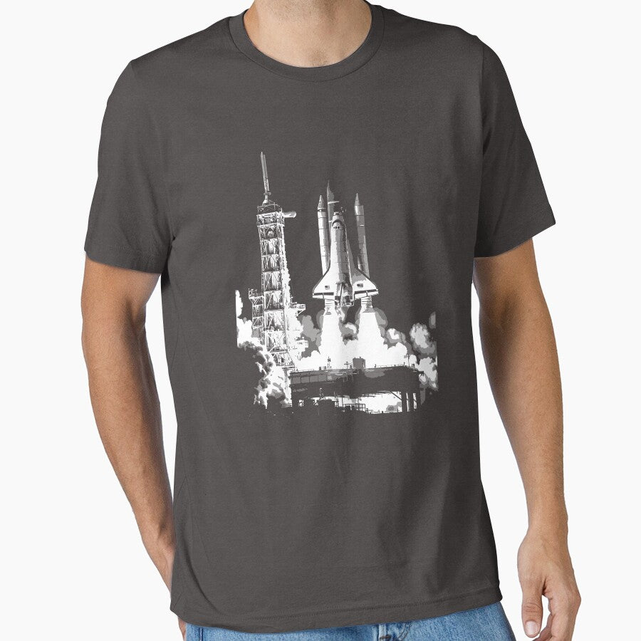 Space Shuttle Launch Monochrome Illustration by KiwiRider T-Shirts, Hoodie, Sweatshirt | BlankRebels.com (Image 1)