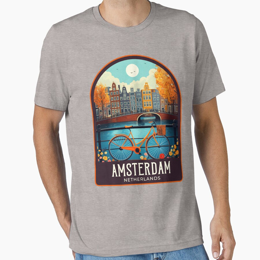Amsterdam Vintage Travel Illustration by HomeLivingCo T-Shirts, Hoodie, Sweatshirt | BlankRebels.com (Image 1)