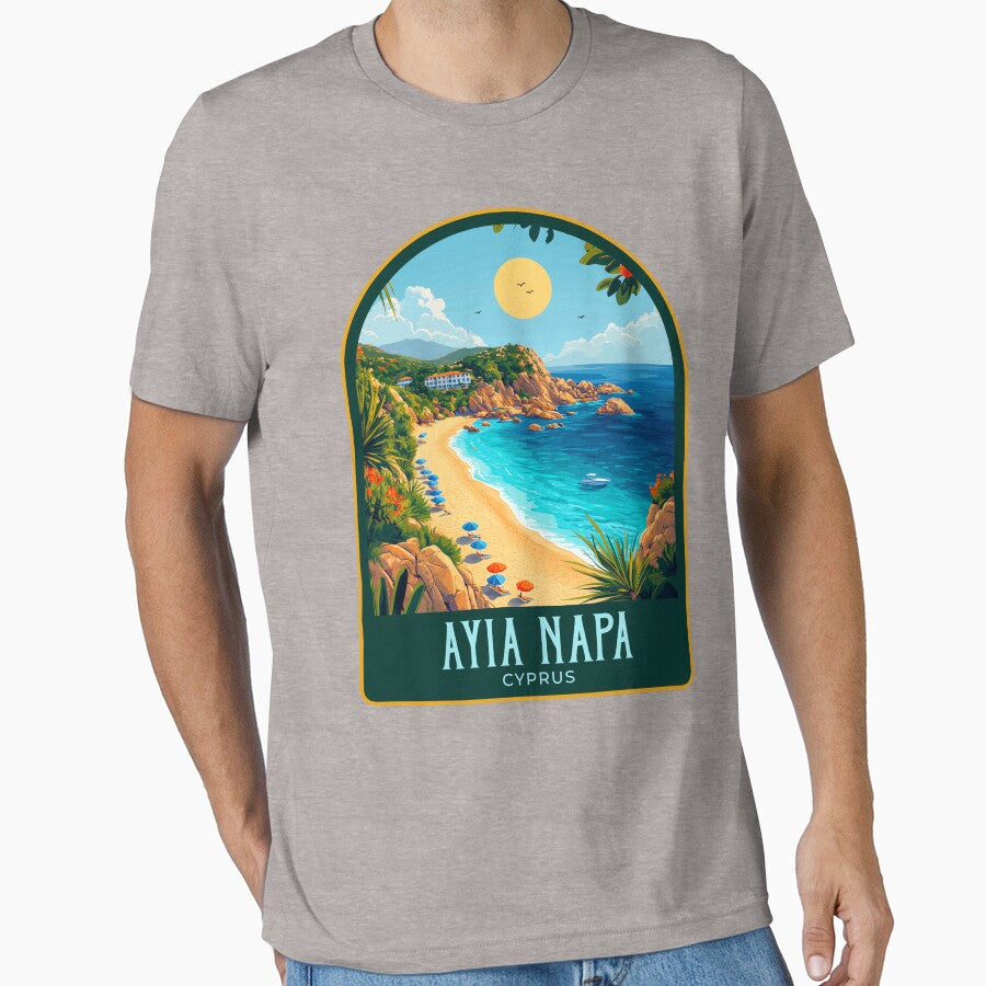 Ayia Napa Vintage Travel Illustration by HomeLivingCo T-Shirts, Hoodie, Sweatshirt | BlankRebels.com (Image 1)