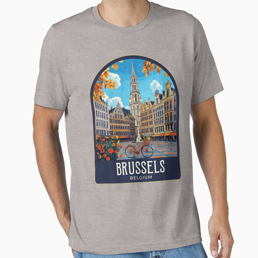 Brussels Vintage Travel Illustration by HomeLivingCo T-Shirts, Hoodie, Sweatshirt | BlankRebels.com (Image 1)