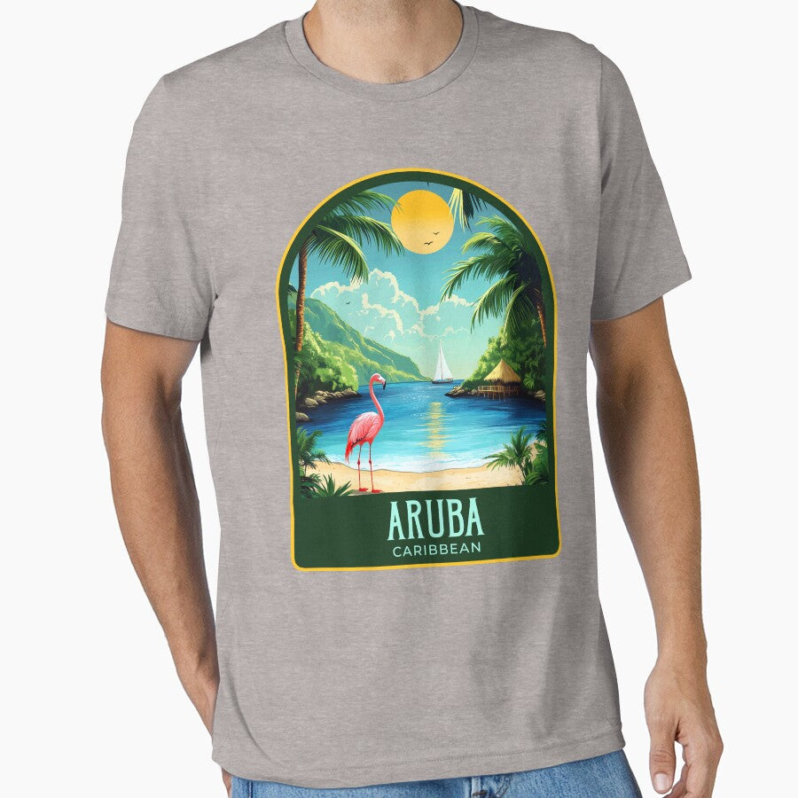 Aruba Vintage Travel Illustration by HomeLivingCo T-Shirts, Hoodie, Sweatshirt | BlankRebels.com (Image 1)