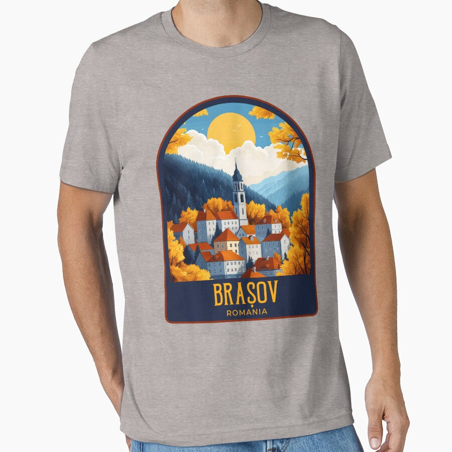 Brașov Vintage Travel Illustration by HomeLivingCo T-Shirts, Hoodie, Sweatshirt | BlankRebels.com (Image 1)