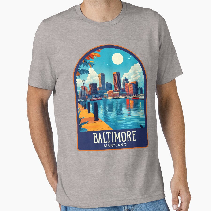 Baltimore Vintage Travel Illustration by HomeLivingCo T-Shirts, Hoodie, Sweatshirt | BlankRebels.com (Image 1)