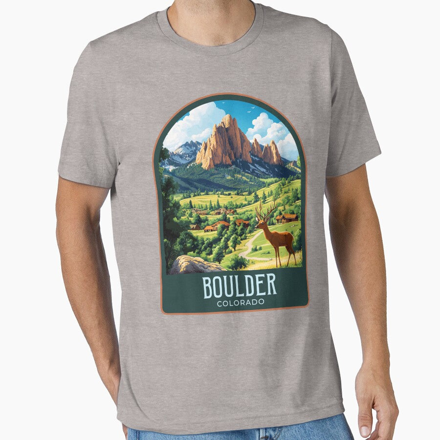 Boulder Vintage Travel Illustration by HomeLivingCo T-Shirts, Hoodie, Sweatshirt | BlankRebels.com (Image 1)