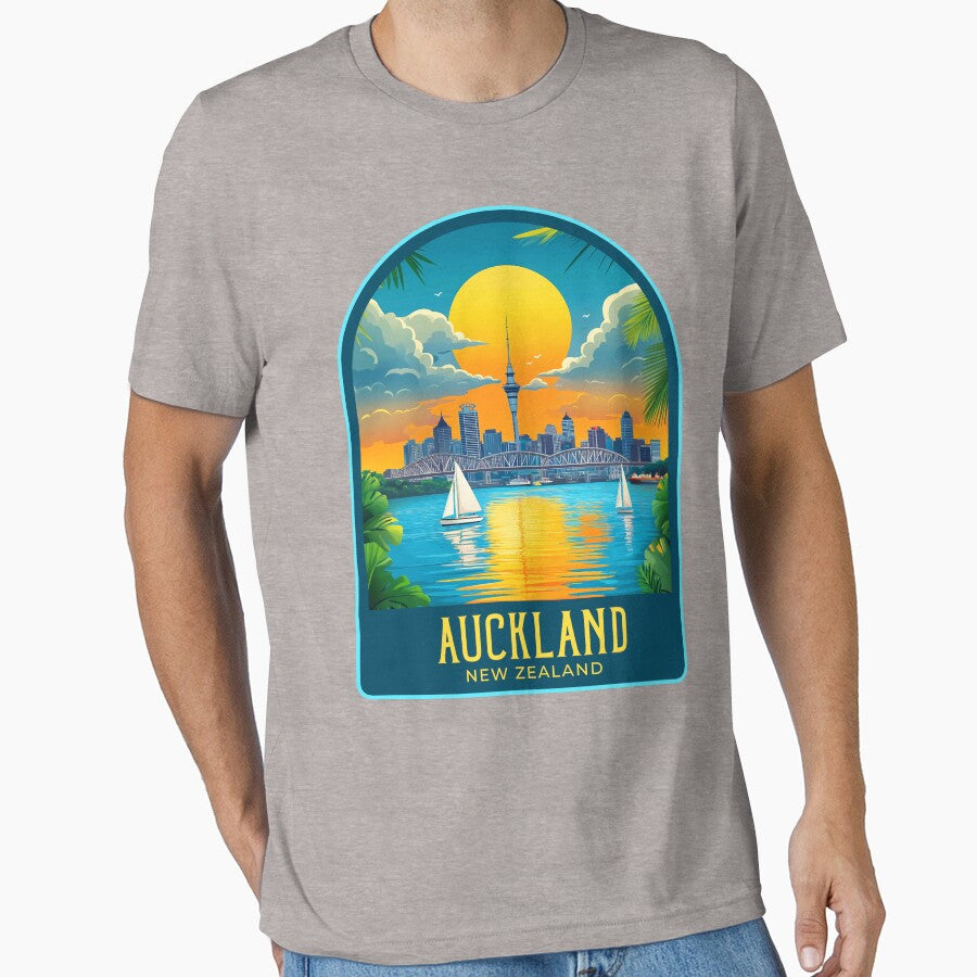 Auckland Vintage Travel Illustration by HomeLivingCo T-Shirts, Hoodie, Sweatshirt | BlankRebels.com (Image 1)