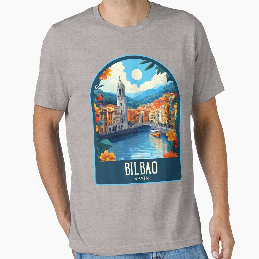 Bilbao Vintage Travel Illustration by HomeLivingCo T-Shirts, Hoodie, Sweatshirt | BlankRebels.com (Image 1)