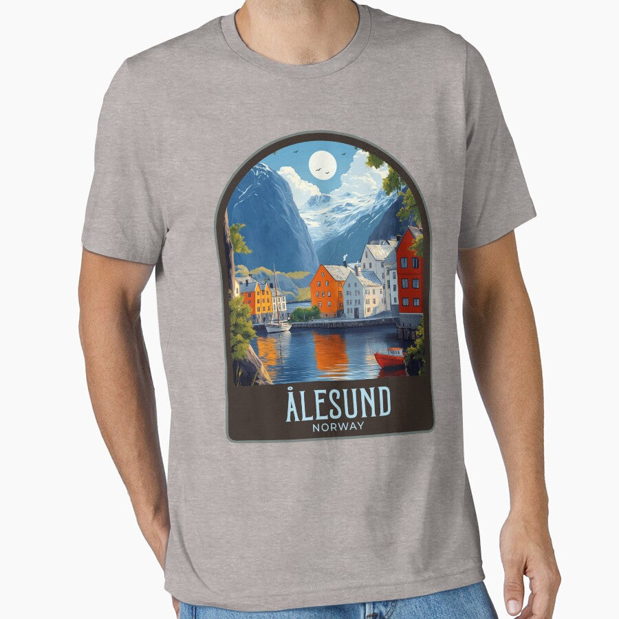 Ålesund Vintage Travel Illustration by HomeLivingCo T-Shirts, Hoodie, Sweatshirt | BlankRebels.com (Image 1)