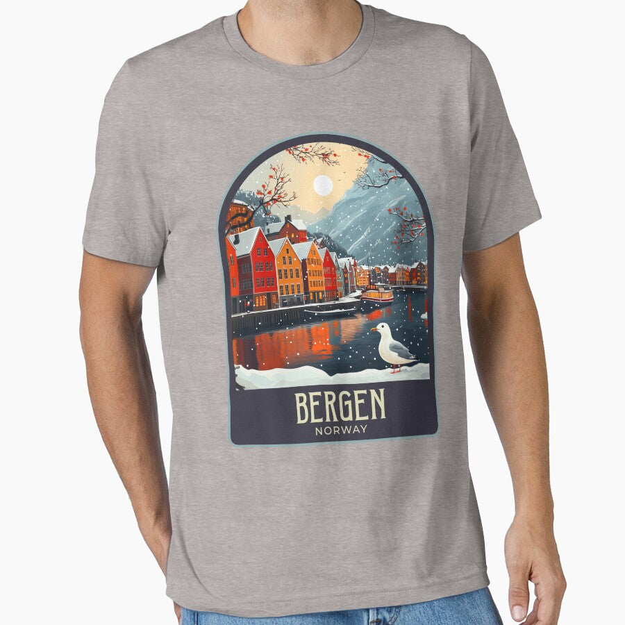 Bergen Vintage Travel Illustration T-Shirts, Hoodie, Sweatshirt