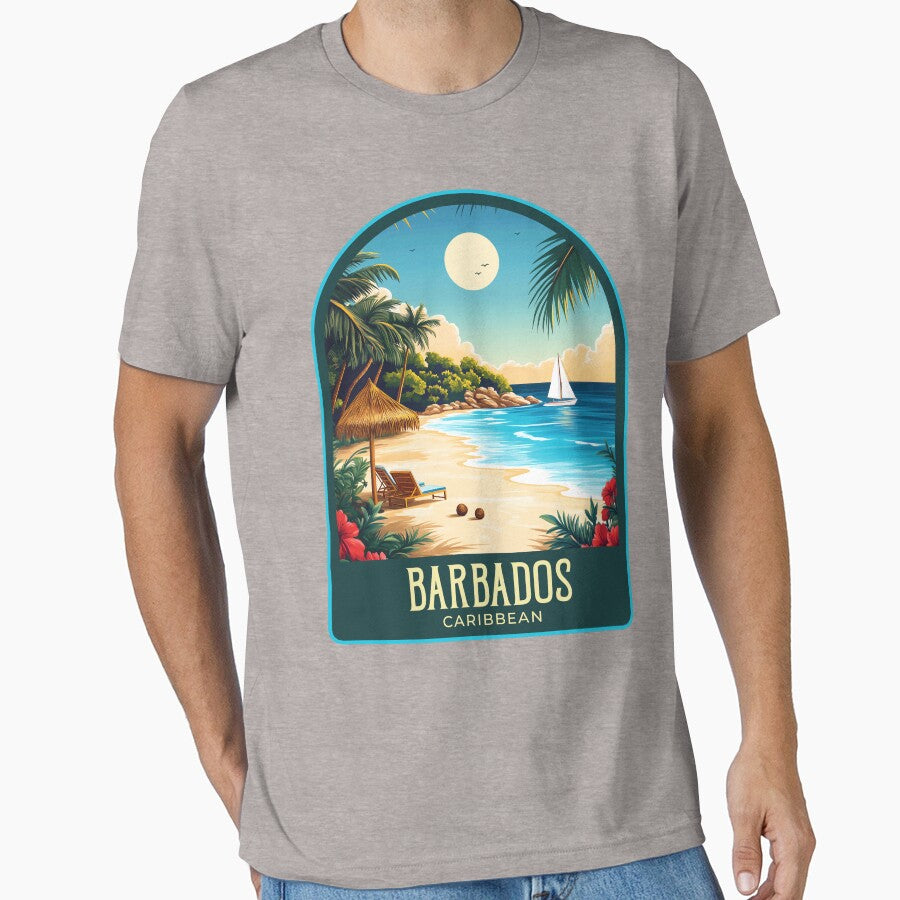 Barbados Vintage Travel Illustration by HomeLivingCo T-Shirts, Hoodie, Sweatshirt | BlankRebels.com (Image 1)
