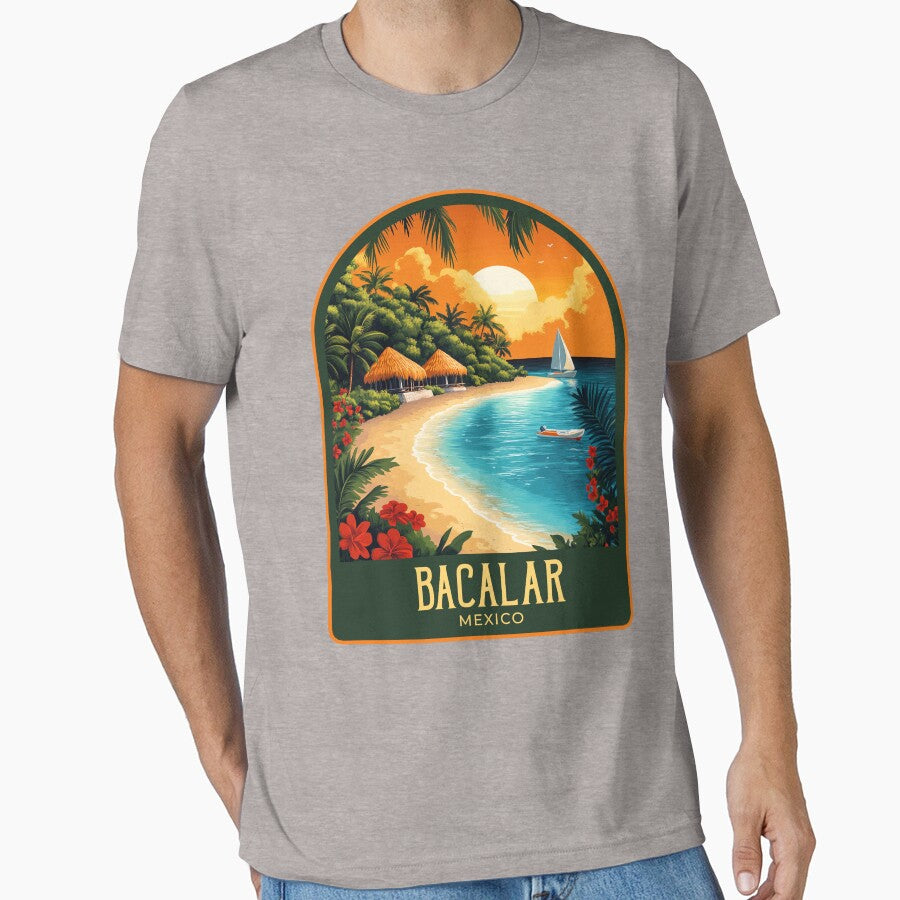 Bacalar Vintage Travel Illustration by HomeLivingCo T-Shirts, Hoodie, Sweatshirt | BlankRebels.com (Image 1)