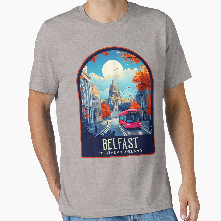 Belfast Vintage Travel Illustration by HomeLivingCo T-Shirts, Hoodie, Sweatshirt | BlankRebels.com (Image 1)