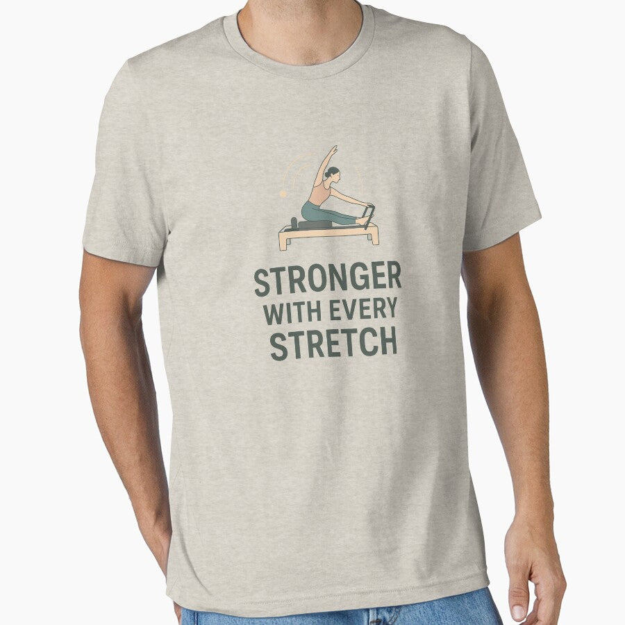 Stronger With Every Stretch – Minimalist Reformer Pilates Motivation Tee by Born To Be Fit Hoodie, Sweatshirt (Image 1)
