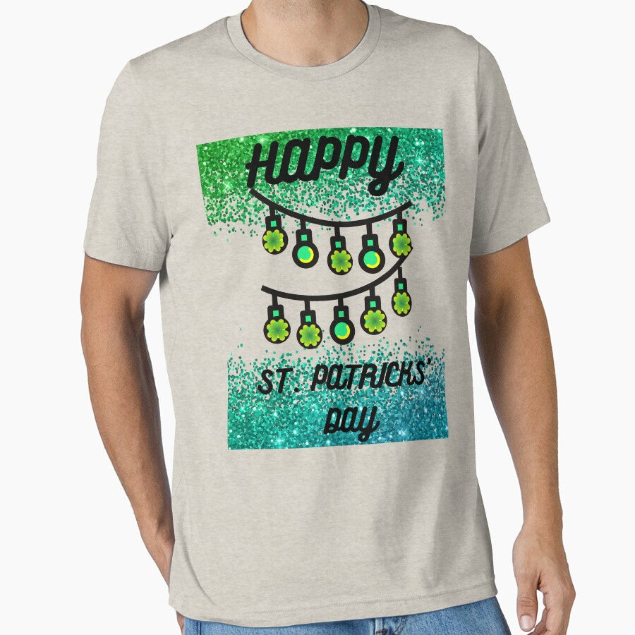 Happy St. Patrick's Day Green Lights And Shamrock by BronikowskiART T-Shirts, Hoodie, Sweatshirt | BlankRebels.com (Image 1)