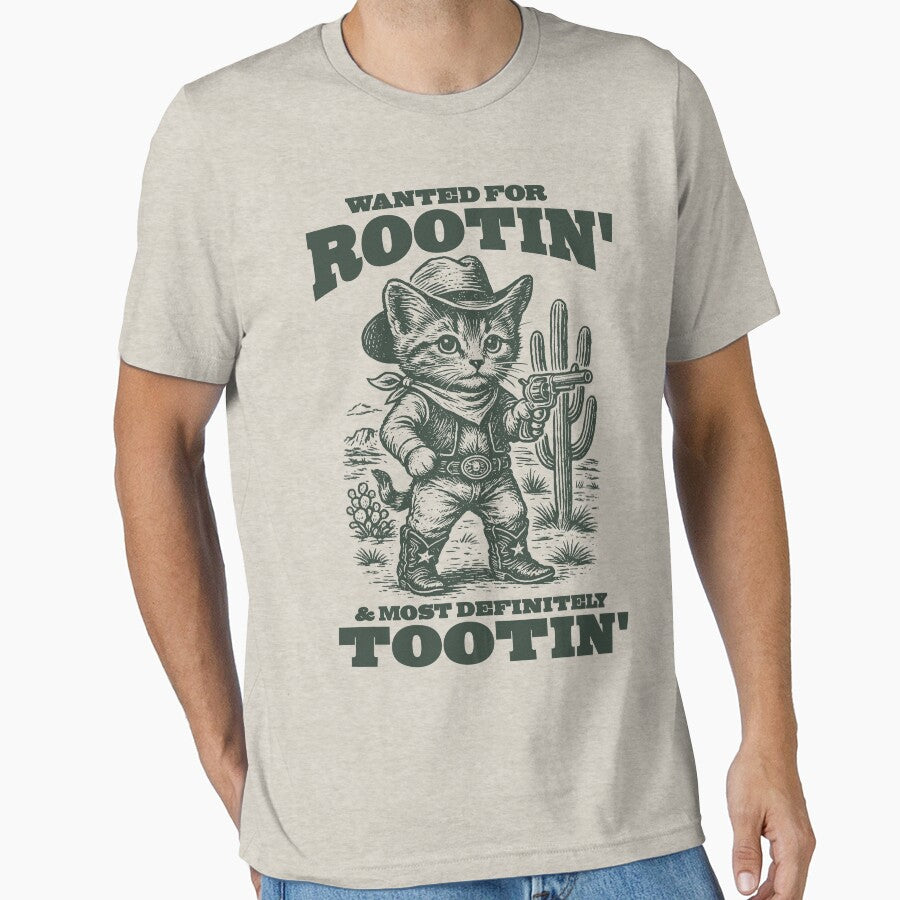 Rodeo "Rootin Tootin" Cowboy Cat Vintage Meme by CARBONARA LLC. T-Shirts, Hoodie, Sweatshirt | BlankRebels.com (Image 1)