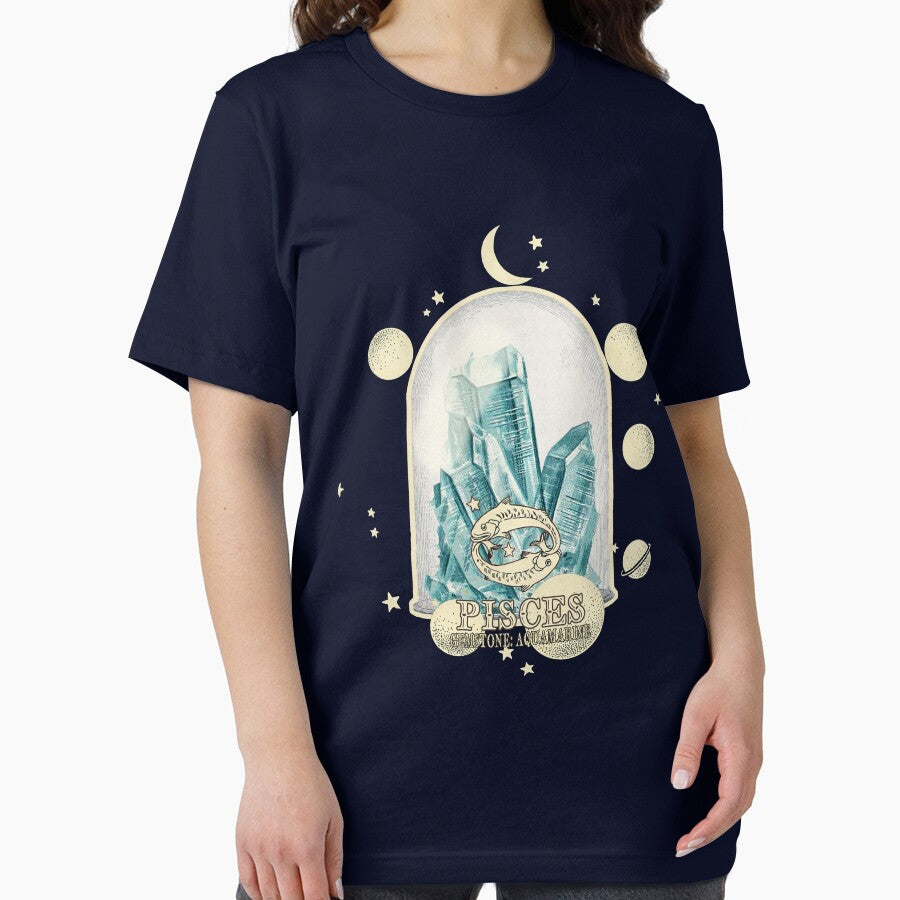 Pisces Gemstone: Aquamarine crystal. Astral design. Black version by MINDTHECHERRY T-Shirts, Hoodie, Sweatshirt (Image 2)