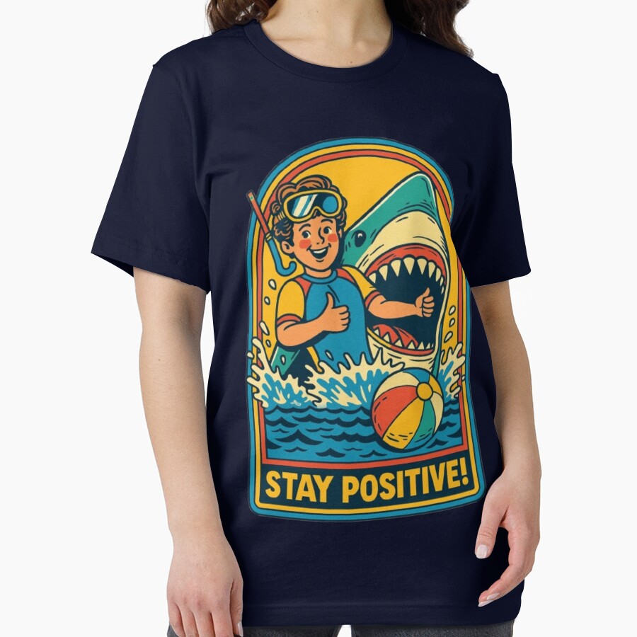 Retro Stay Positive Shark Adventure Art by My-Hoodies