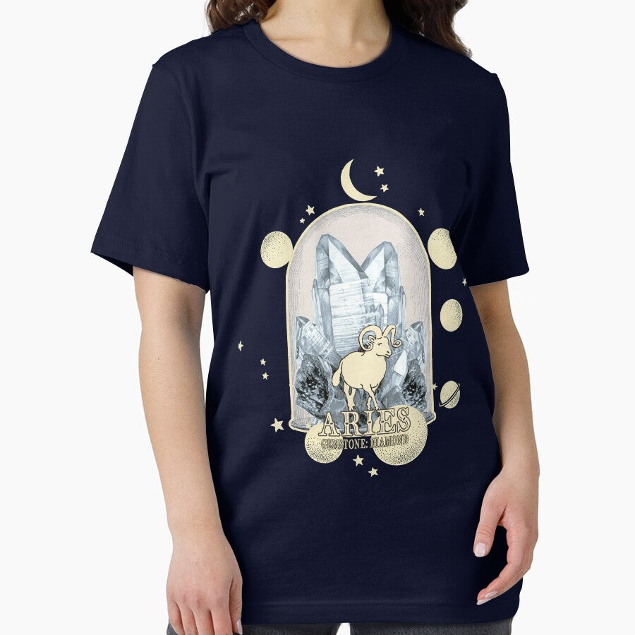 Aries Gemstone: Diamond crystal. Astral design. Black version by MINDTHECHERRY T-Shirts, Hoodie, Sweatshirt (Image 2)