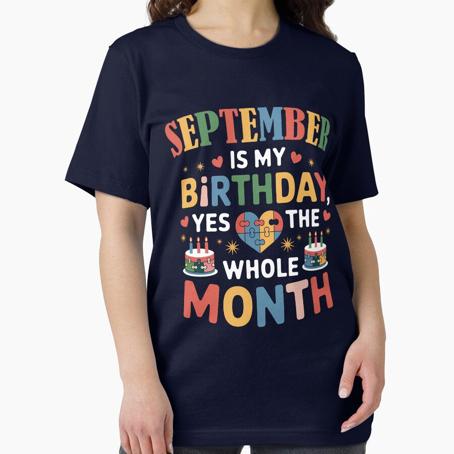 September Birthday Puzzle Heart Birthday Month Design by KristenosNehk T-Shirts, Hoodie, Sweatshirt (Image 2)