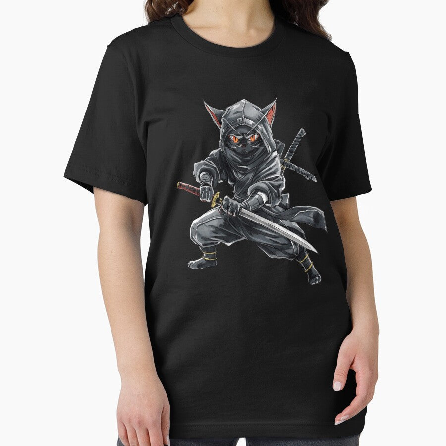 Samurai Ninja Cat Warrior T-Shirt – Stealthy Feline Samurai Design for Martial Arts & Anime Fans by UmazDesigns