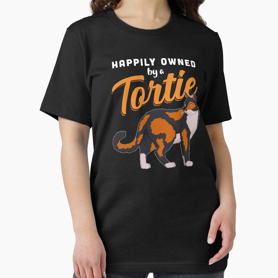 Happily Owned By A Tortie Cat print by jakehughes2015 T-Shirts, Hoodie, Sweatshirt | BlankRebels.com (Image 2)