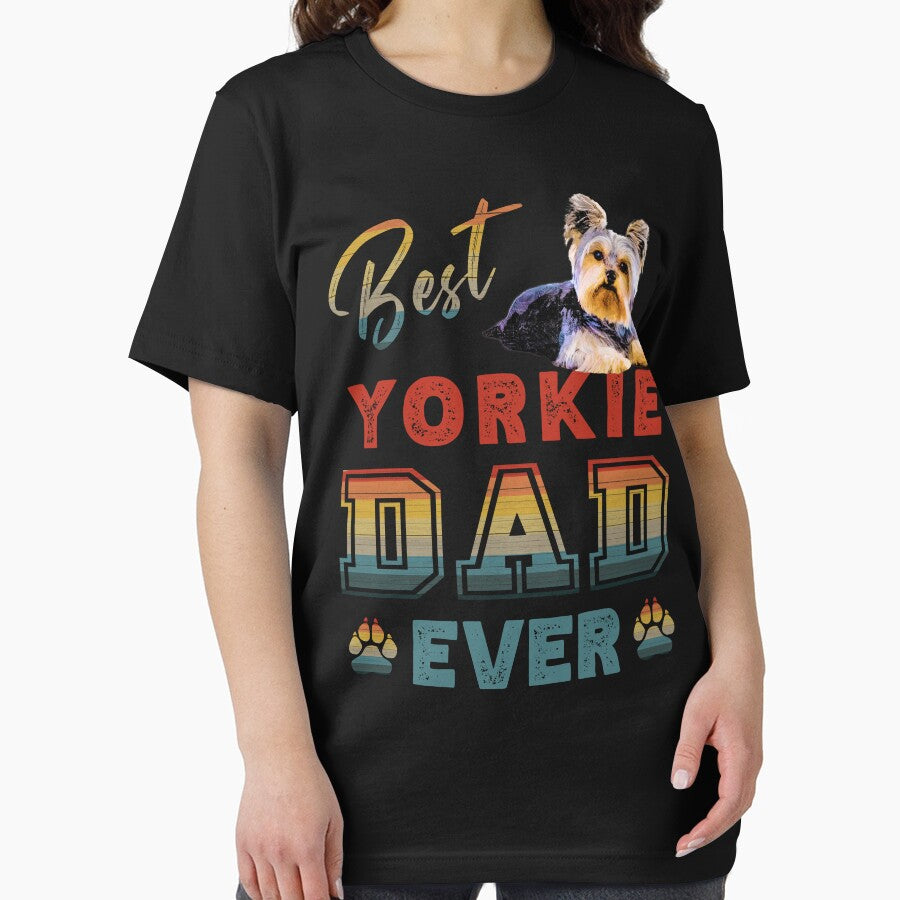 Vintage Retro Sunset Best Yorkie Dad Ever Paw Prints of Love by FlutteringWings T-Shirts, Hoodie, Sweatshirt (Image 2)