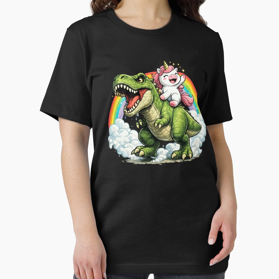 Unicorn Riding Dinosaur – Cute Fantasy Unicorn & Dino Graphic | Whimsical T-Shirt & Gifts by Teetreasure2... (Image 2)