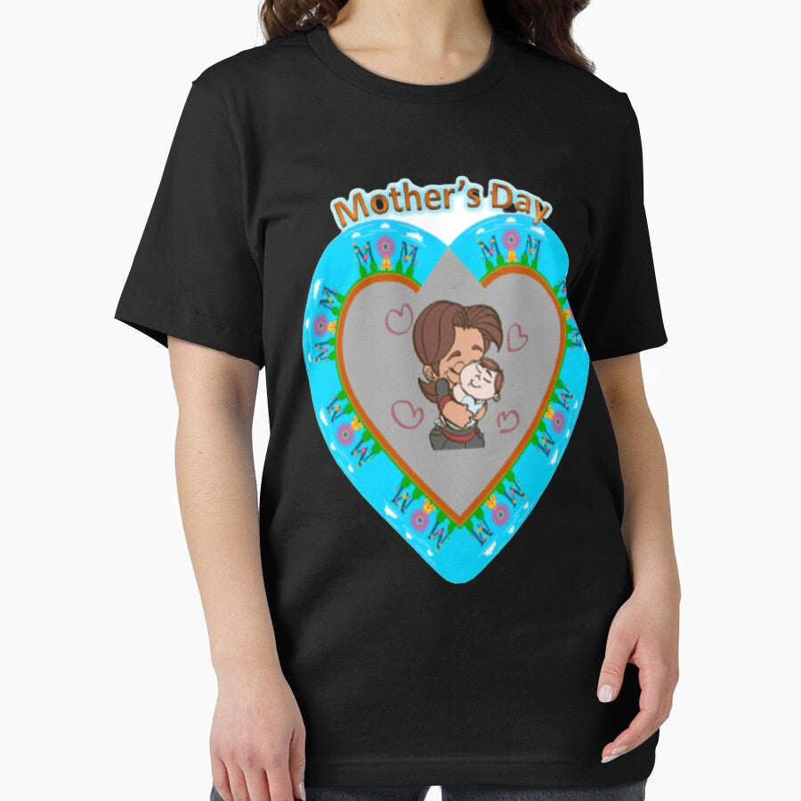 A big blue heart and a mother holds her kid with " Mother's Day" by AmaniKareem T-Shirts, Hoodie, Sweatshirt (Image 2)