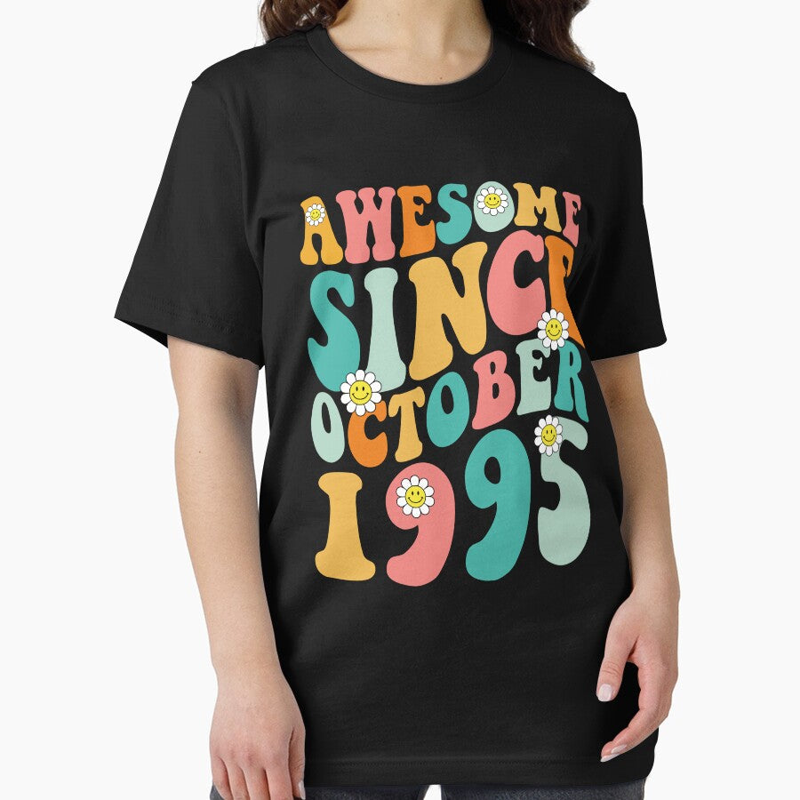 Awesome Since October 1995 | Made In 1995 | Retro Groovy Birthday by Christina-grich T-Shirts, Hoodie, Sweatshirt (Image 2)