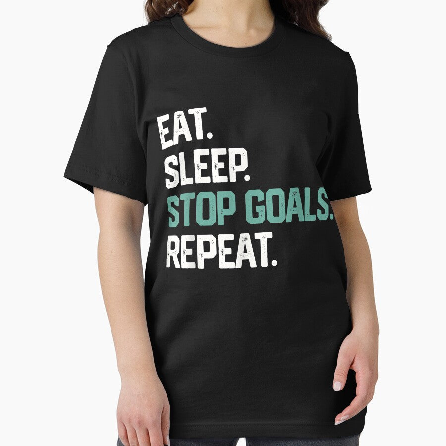 EAT SLEEP STOP GOALS REPEAT SHIRT Goalie Soccer Hockey Kids by Vignette2323