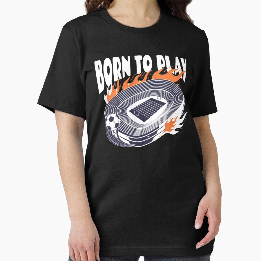 Born to Play Sports Stadium - Soccer Ball and Fire Graphic by GenZFashion000