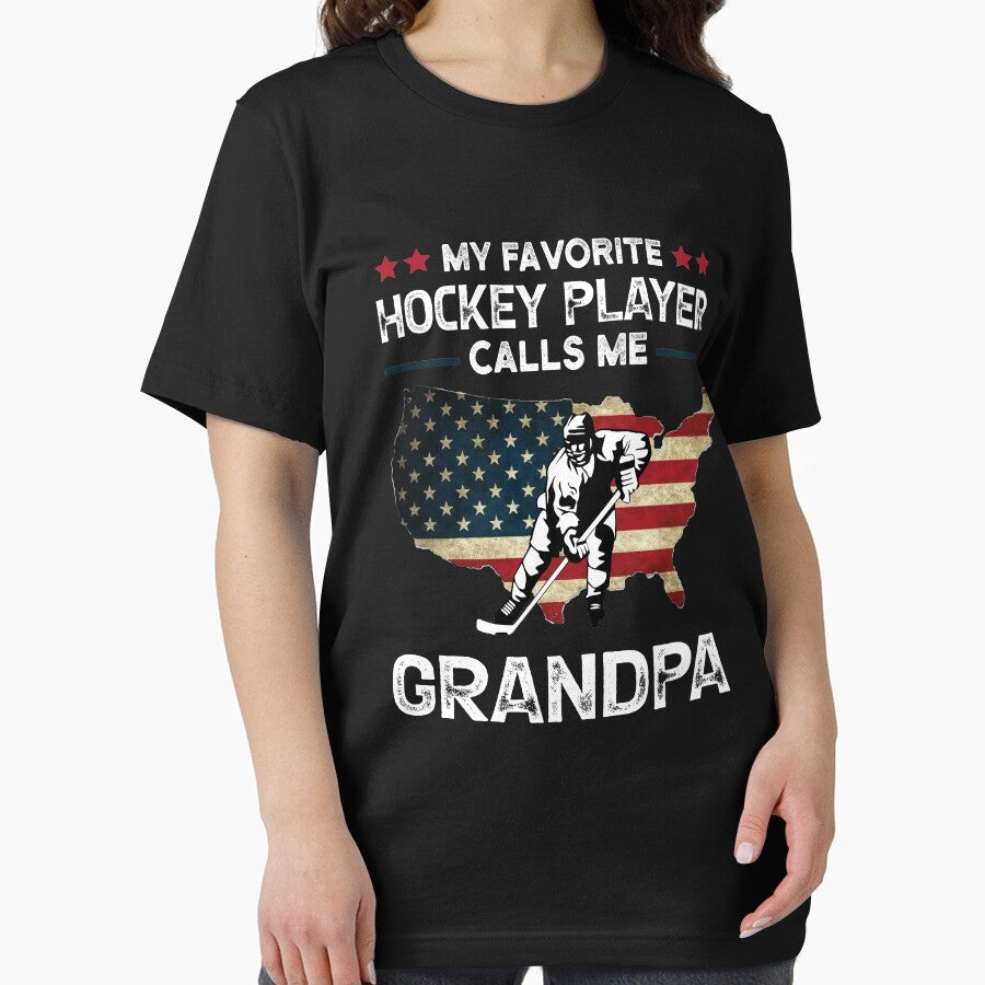 My Favorite Hockey Player Calls Me Grandpa Funny Grandpa Soccer Ice Hockey Player USA Flag Gift by Theobsessed01