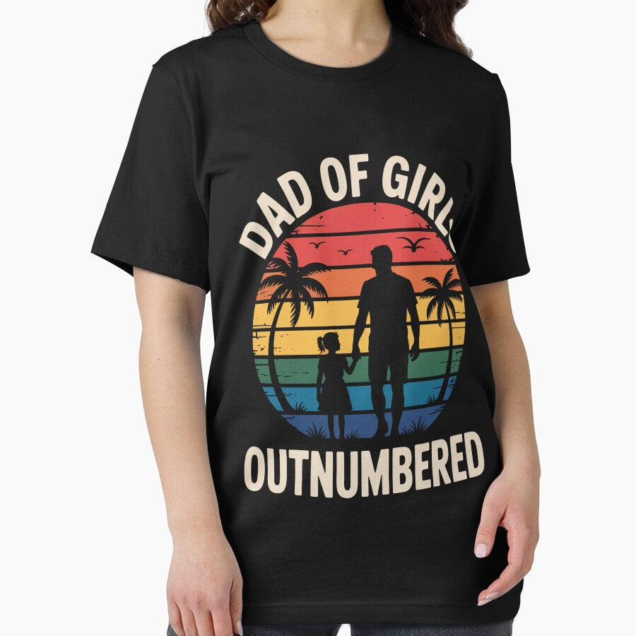 Dad of Girls Outnumbered – Retro Sunset Proud Girl Dad by flagylART T-Shirts, Hoodie, Sweatshirt | BlankRebels.com (Image 2)