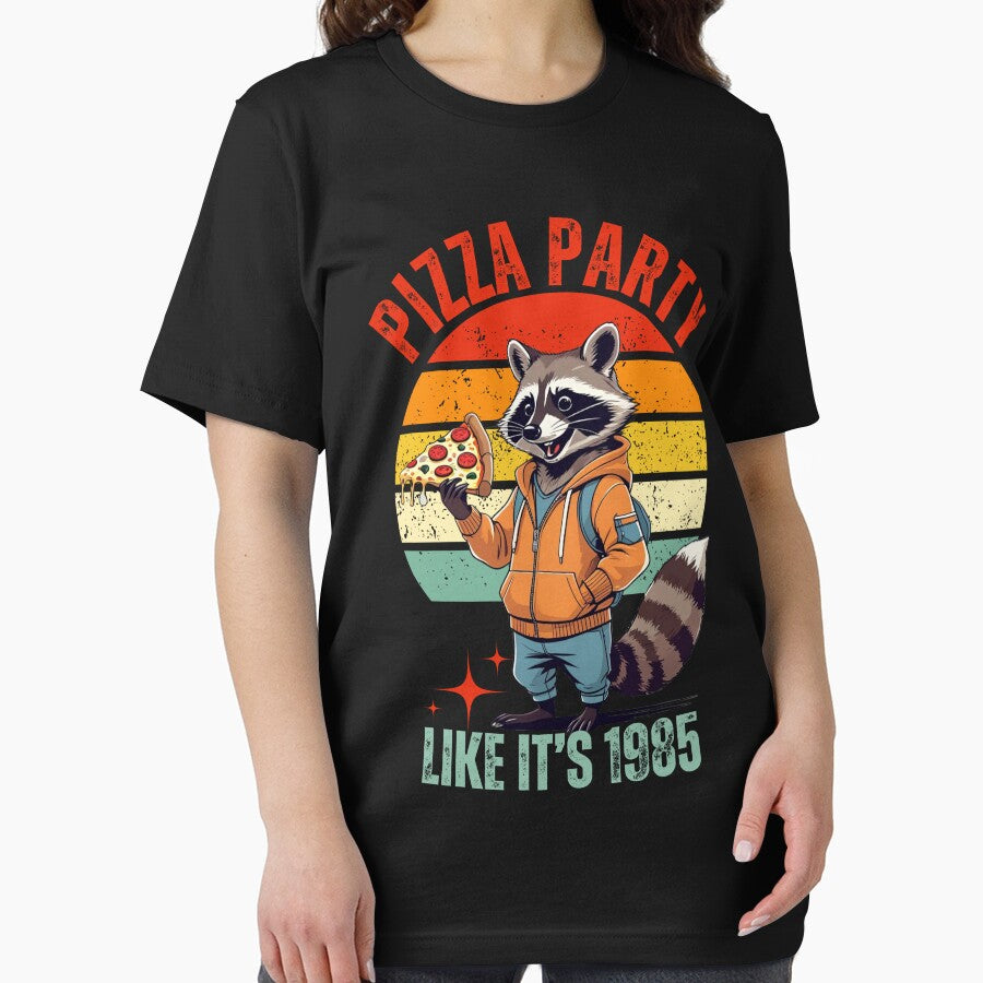 Pizza Party 1985 Retro Raccoon Design by yuki-hana T-Shirts, Hoodie, Sweatshirt | BlankRebels.com (Image 2)
