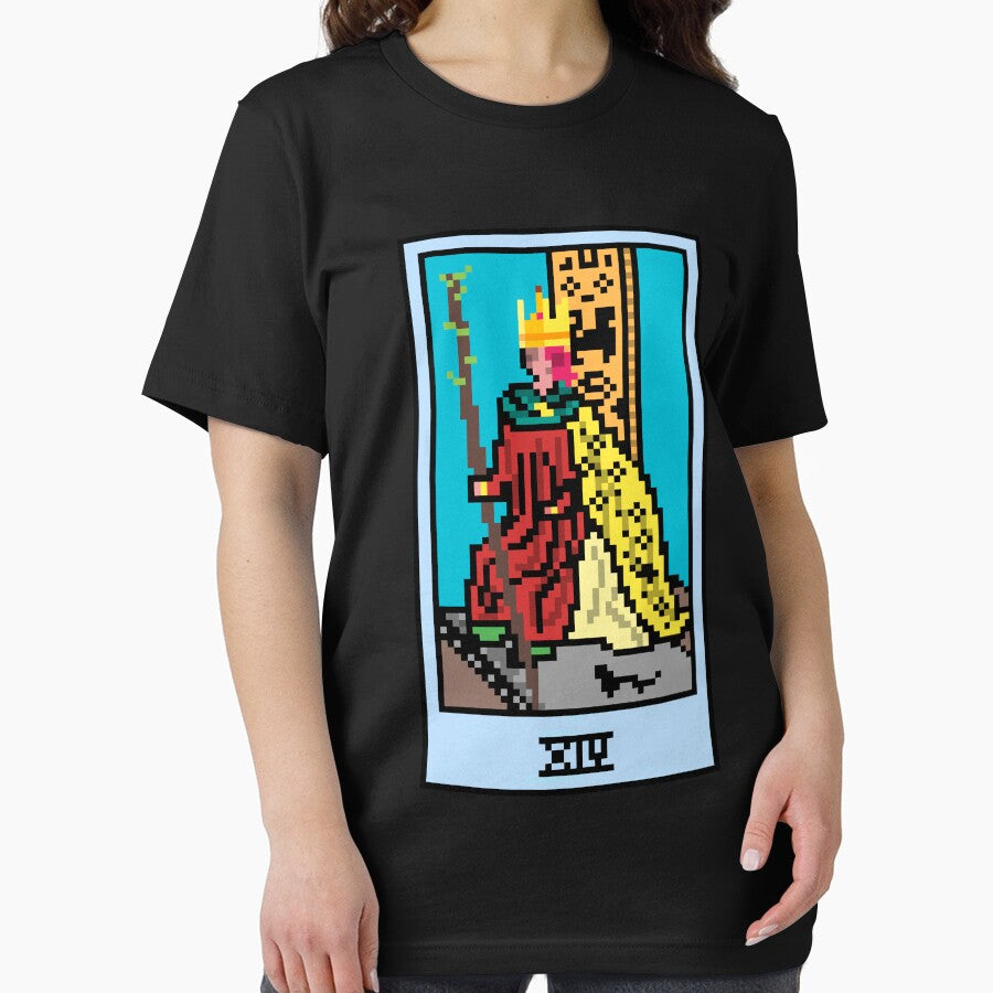 Wait, is this pixel art tarot? Black - Minor Arcana 'King of Wands' (Design for T-shirt, stickers and other... (Image 2)