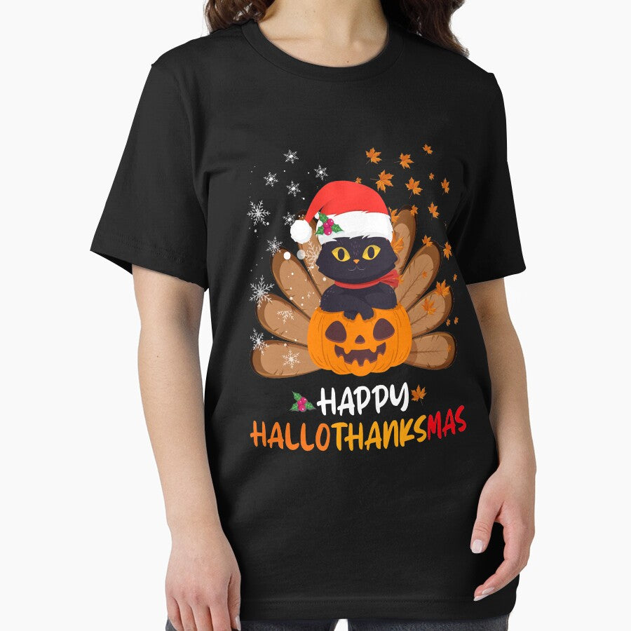 Black Cat Happy Hallothanksmas Cat Halloween  Xmas by reedbull T-Shirts, Hoodie, Sweatshirt | BlankRebels.com (Image 2)