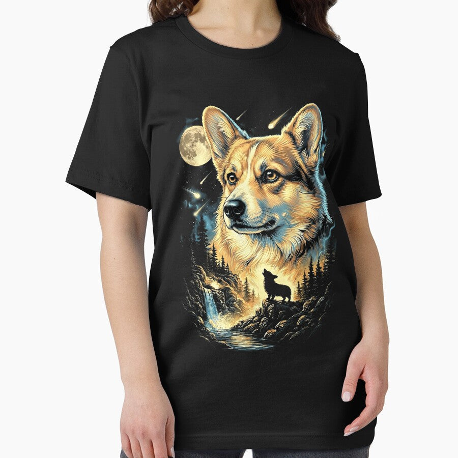 Corgi Howling At The Moon Wolves Meme Mystic Nature Wildlife by jakaun T-Shirts, Hoodie, Sweatshirt (Image 2)