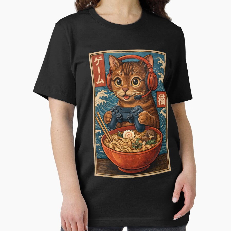 Cute Kawaii Gamer Cat Funny Ramen Retro Japanese Cat Gaming by Kladhadredo