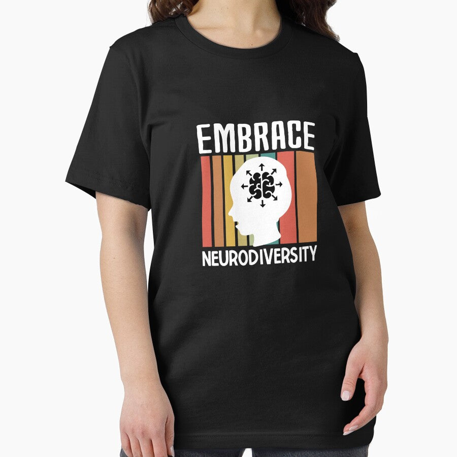 Embrace Neurodiversity Vintage Brain Design – Retro Sunset ADHD & Autism Pride Art by Suzy Perez Art T-Shirts,... (Image 2)